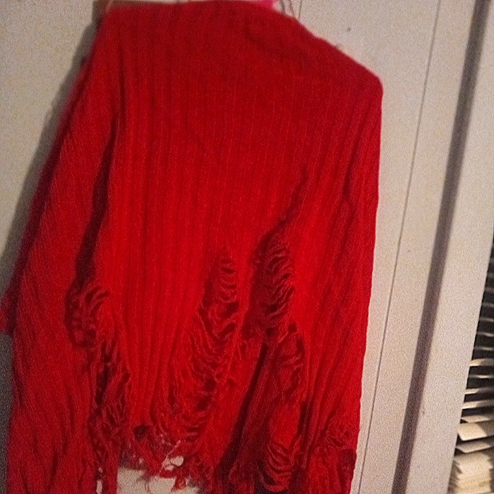 Cropped shredded red sweatshirt